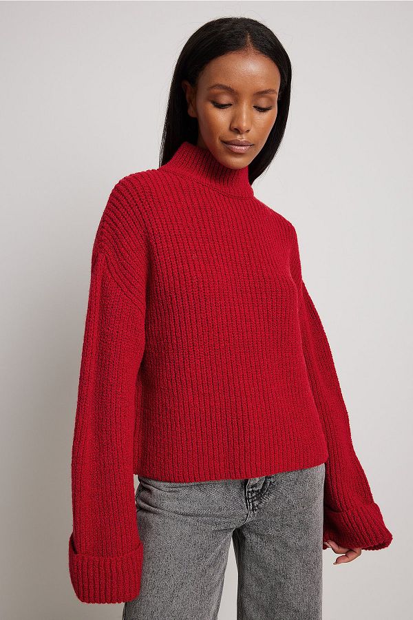 Na Kd Knitted Folded Sleeve Round Neck Sweater Trendyol