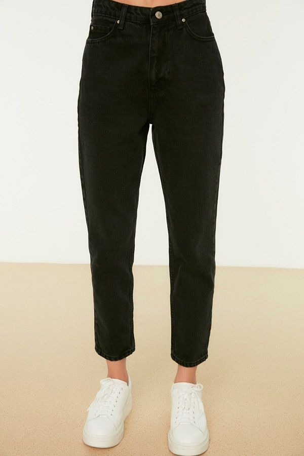 LİMABEL-Černé lycrové džíny Mom Jeans s vysokým pasem – stálobarevné a extra pohodlné 1
