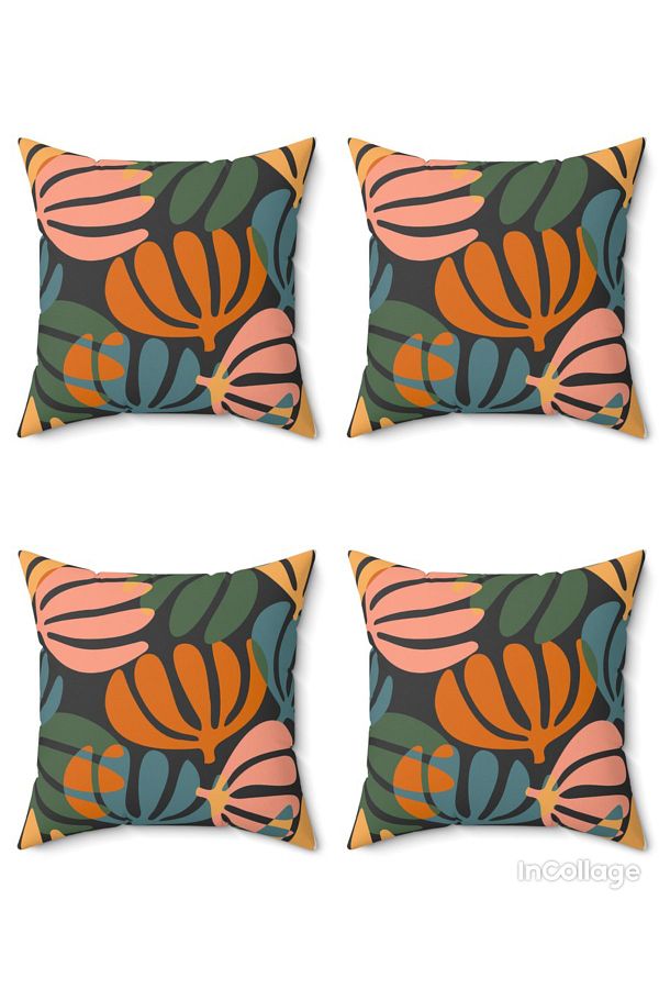 FUS BLUE-Modern Floral Patterned Decorative Set of 4 Throw Pillows and Pillowcases 1