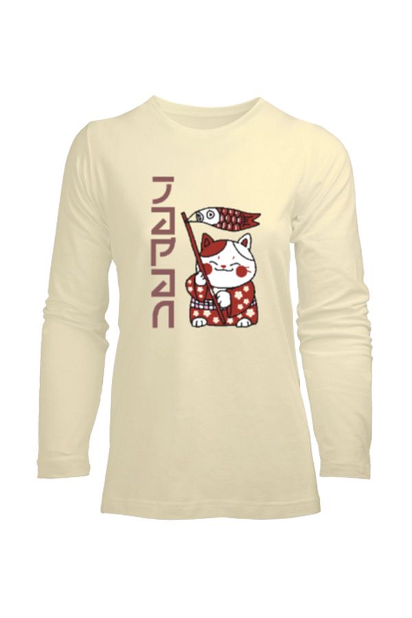 Tisho-Japanese Cat - Japanase Cat Cream Women's Long Sleeve T-Shirt 1