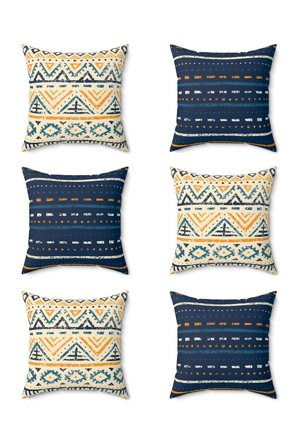 FUS BLUE-Scandinavian Patterned Decorative Set of 6 Throw Pillows and Pillowcases 1