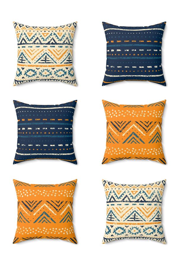 FUS BLUE-Scandinavian Patterned Decorative Set of 6 Throw Pillows and Pillowcases 1