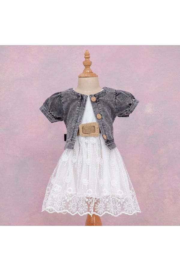 Hipp l Baby Stylish Luxury Suit with Lace Skirt Jeans Jacket and Belt for Girl 1 2 3 Years Trendyol