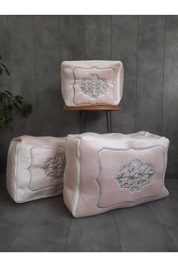 Bonny Home-Rumeli Roz pudrat Brodat Argintiu peste zestre Set de 3 bucăți de gunoi de logodnă, pachet, geantă de mire și mire 1