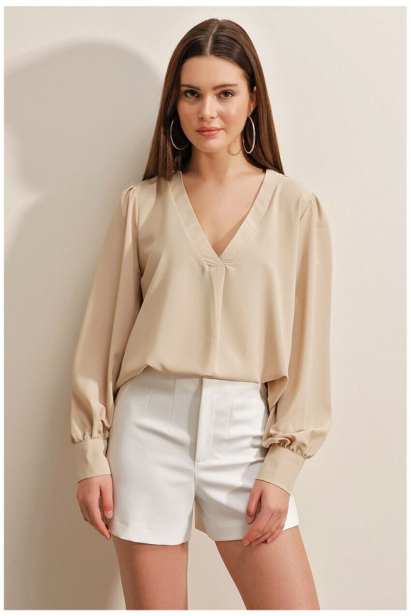 Satin blouse beige discount