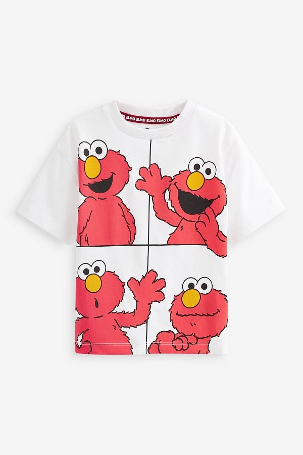 Next Baby Children s 100 Cotton Sesame Street Elmo Character Printed White T shirt Trendyol