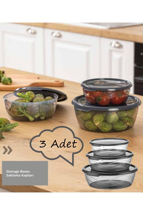 Bayev-Ak 658 3 Size Round Storage Container Set - Breakfast Food Storage Container with Lid 1
