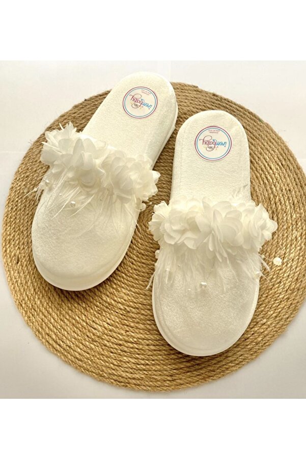 irembaby Anne Lohusa Beyaz Çiçekli Incili Lohusa Terliği Gelin/düğün/çekim