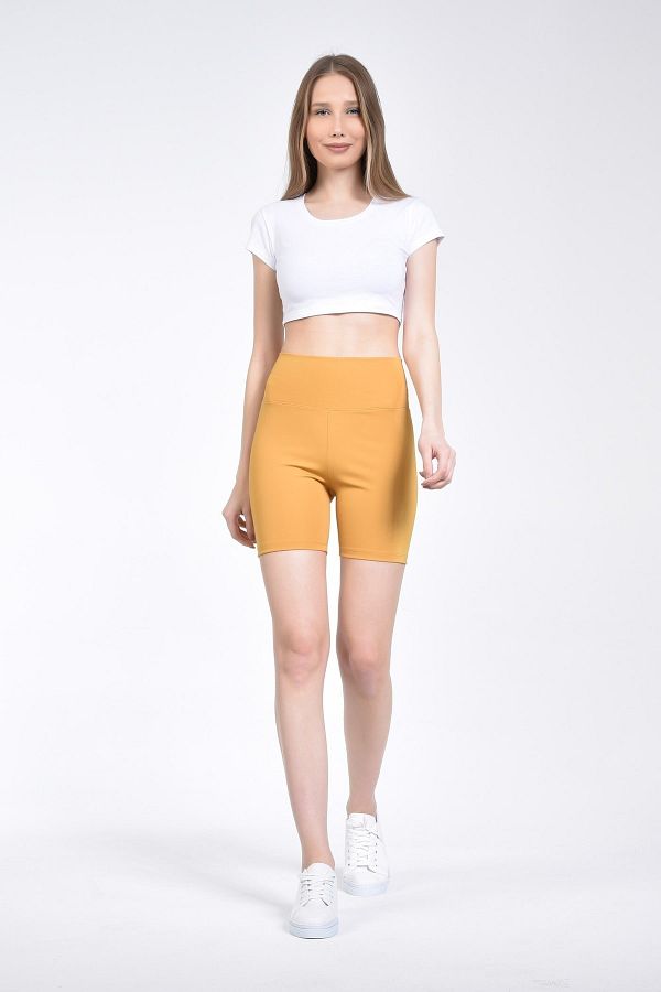 Cuci Mustard Yellow Extra High Waist Tightening Sports Shorts Trendyol