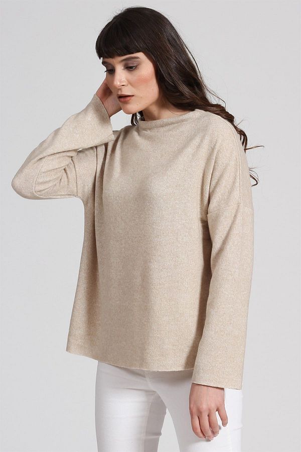Seamoda-Women's Yumoş Casual Sweater-Beige Pra- 236830 - 961015 1