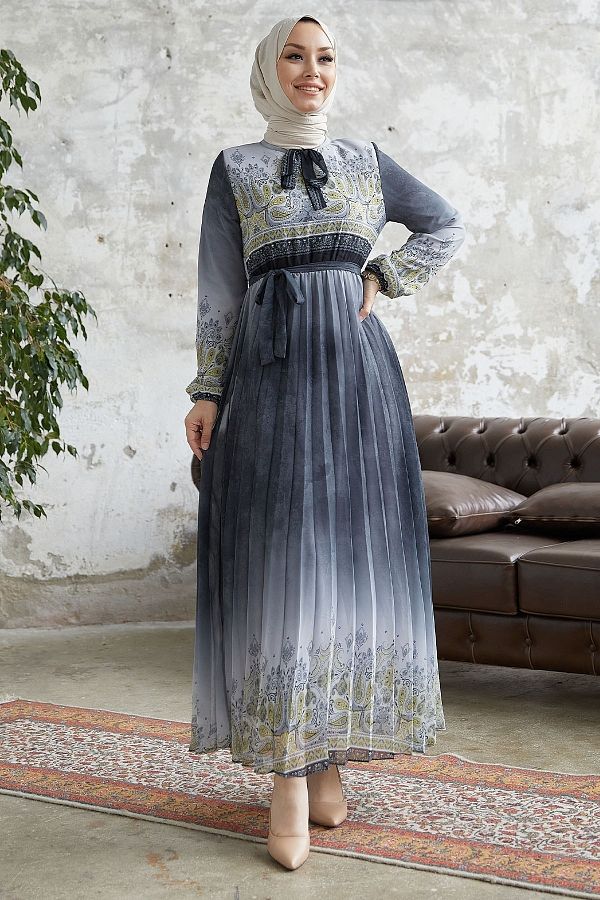 InStyle-Φόρεμα σιφόν με μοτίβο Lovella - Anthracite 1