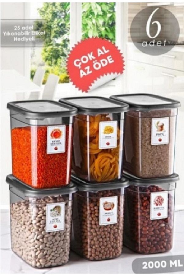 Dem Home-Set of 6 Anthracite Rectangular Storage Containers 2000ml - Set That Can Be Made Multiple Sets 1