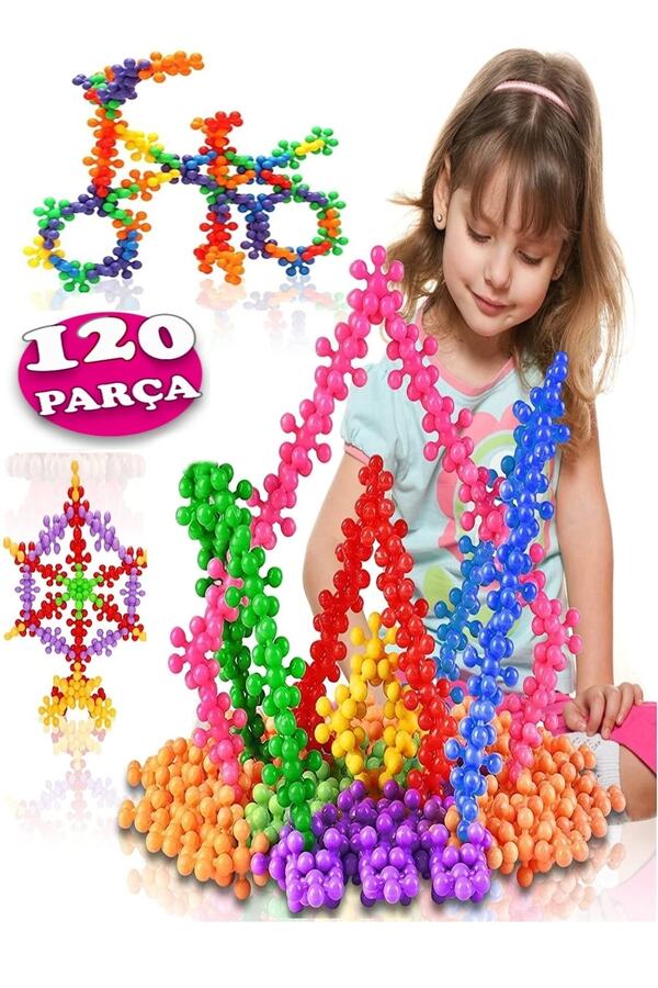 Hyd 120 Parça Kar Tanesi Çiçek Molekül Kilitli Yapı Taşları Blok Puzzle Yapboz Eğitici Oyuncak