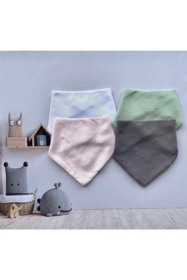 Peri Masalı %100 Organik Pamuk Çift Katlı Iki Çıtçıtlı Bebek Salya Önlük & Fular (4 Adet)