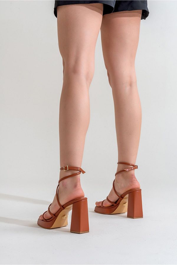 Tan ankle strap shoes top