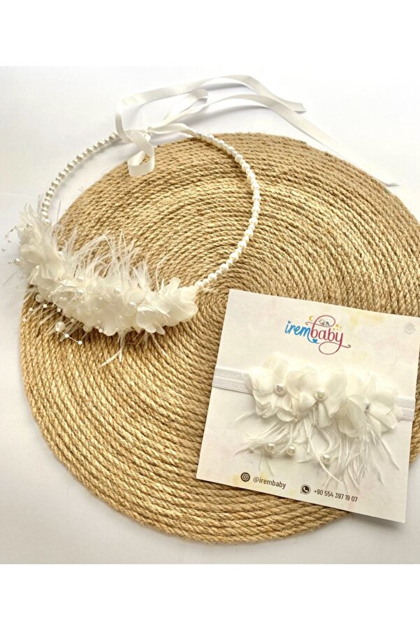 irembaby Anne Bebek Lohusa Seti Pembe Çiçekli Incili Lohusa Tacı Bebek Saç Bandı Takımı