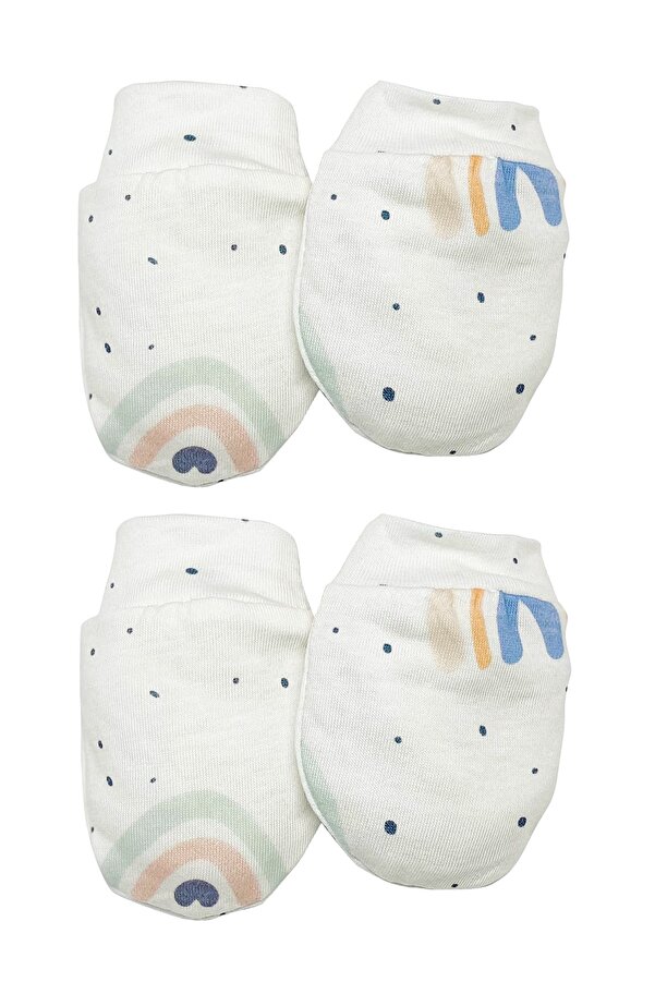 tinylamb Rainbow Organik Pamuk Bebek Yenidoğan 2 Çift Eldiven Takımı-beyaz