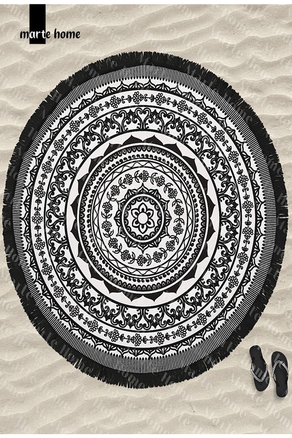 Marte Home-Mandala 4 Round Beach Towel 1