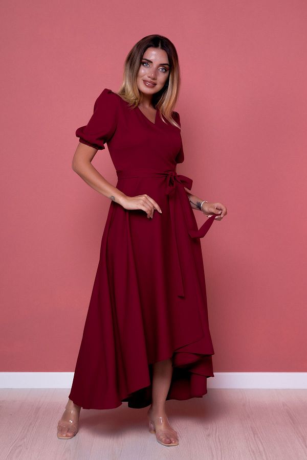 Bidoluelbise Women s Asymmetric Cut Burgundy Short Front Long Back Double Breasted Collar Dress Trendyol