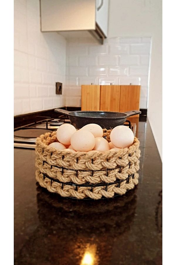 Egindra-Mini Wicker Basket - Egg and Egg Cup Organizer, Storage Container and Shelf 1