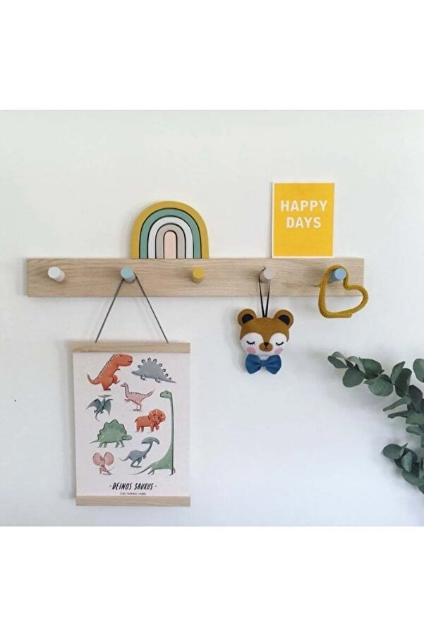 Vegüba Ahşap Dekoratif Montessori Askılık Giyim Askılık Çocuk Odası Babyroom Askılık