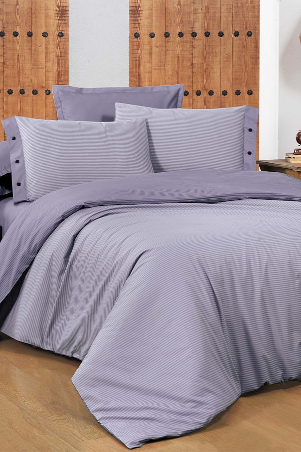 Sarev-Lilac Striped King Size Oversize Duvet Cover Set - 100% Cotton 1
