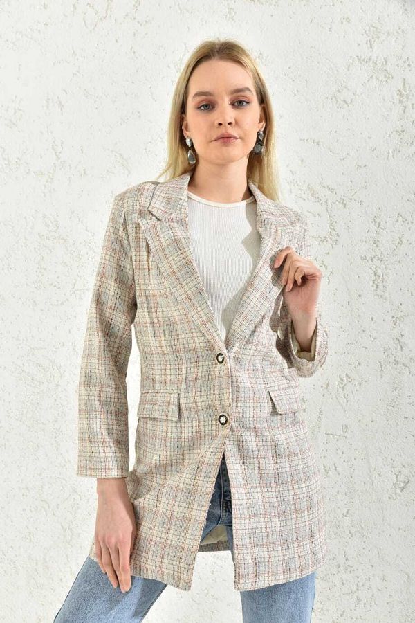 ZAR FSTORE Women s Plaid Tweed Blazer Jacket Spring Summer Fall Season Trendyol