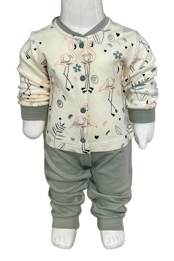 Aziz Bebe-Flamingo Patterned Snap-on Footless (without booties) Jumpsuit for 0-6 Months 1