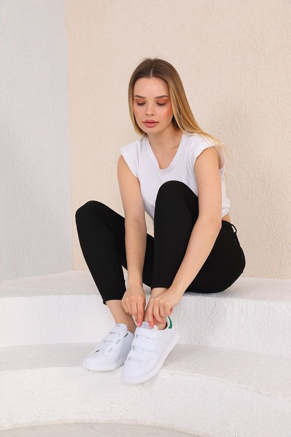 BayBayCo Casual Velcro Short High Top Stylish Comfortable Lightweight Orthopedic Sneakers Unisex Sports Shoes White green white Trendyol