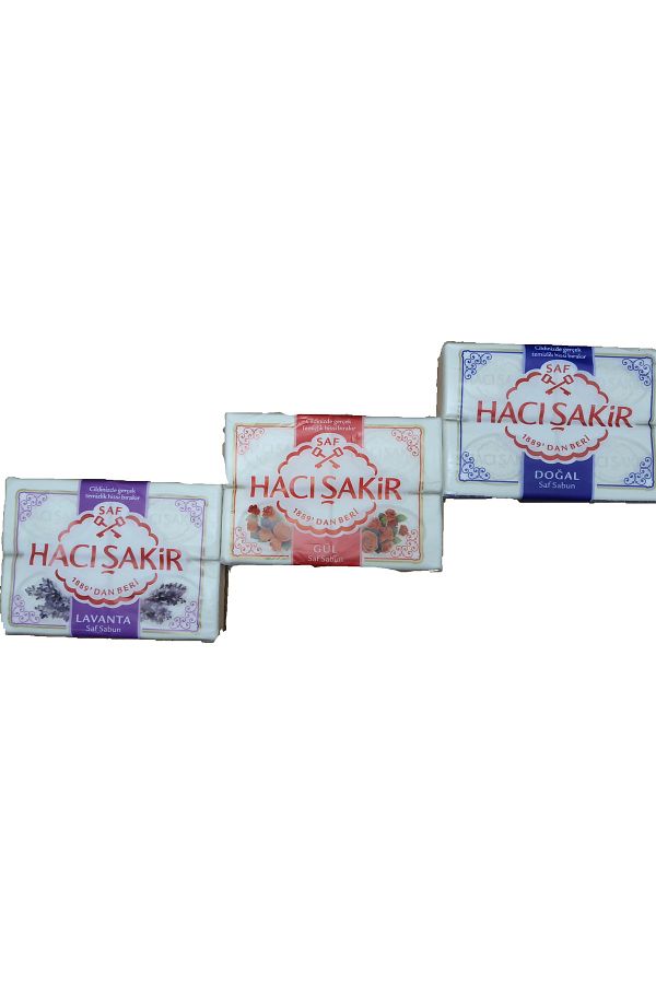 Hacı Şakir-Set of 3 Natural Pure + Rose + Lavender Soap 3x600 Gr 1