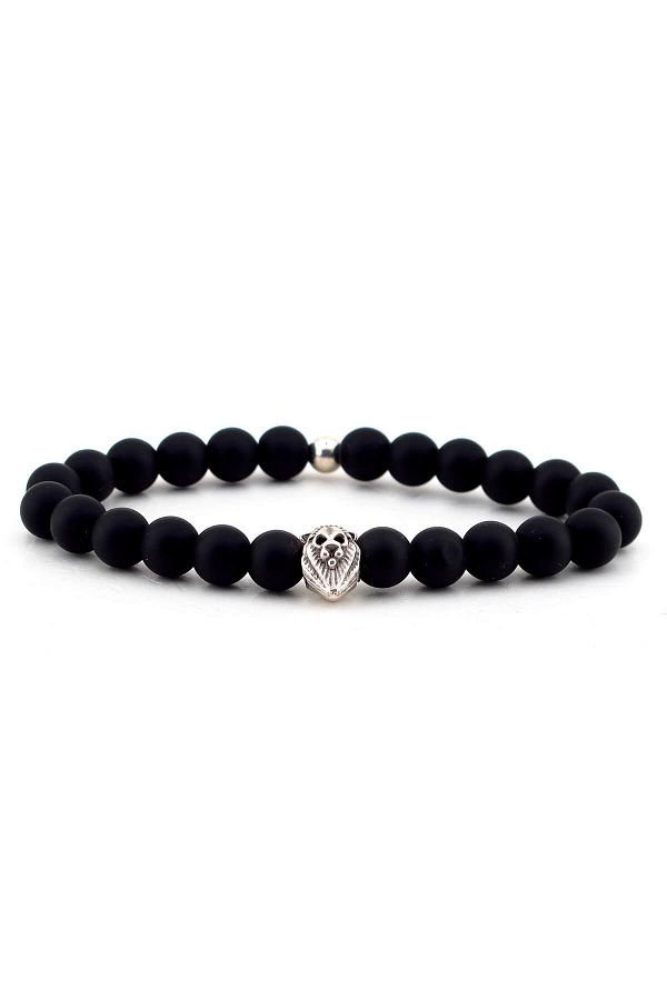 Solfera-Men's Lion Head Matte Onyx Stone Bracelet B748 1