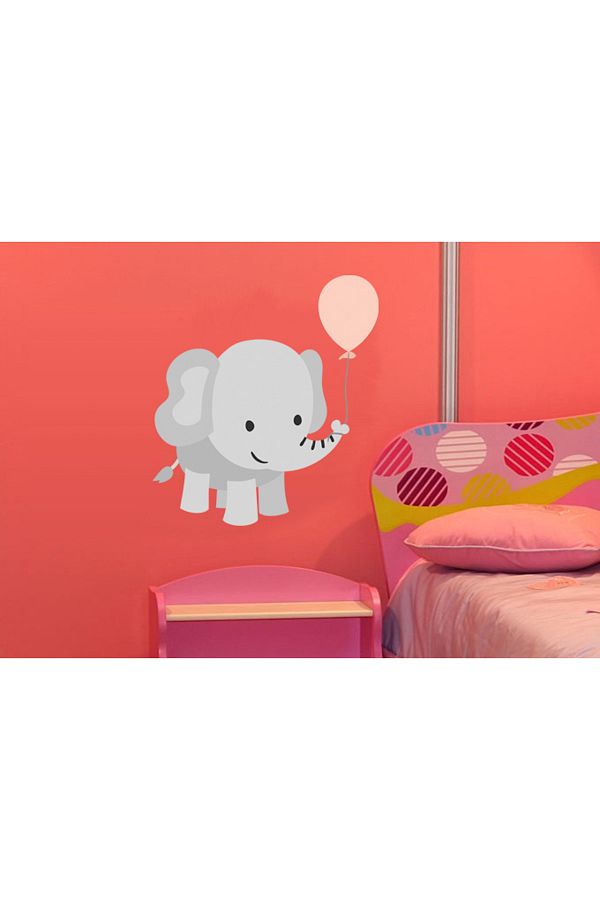 Tilki Dünyası-Pink Balloon and Elephant Wall Sticker 3006 1