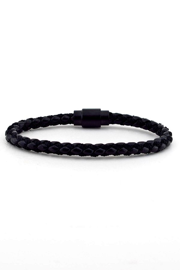 Solfera-Men's Black Leather Bracelet with Magnet Clip Bt037 1