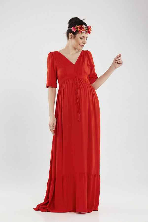 Lyn Devon MIRANDA V Neck Red Evening Dress Maternity Dress with Breastfeeding Features Trendyol