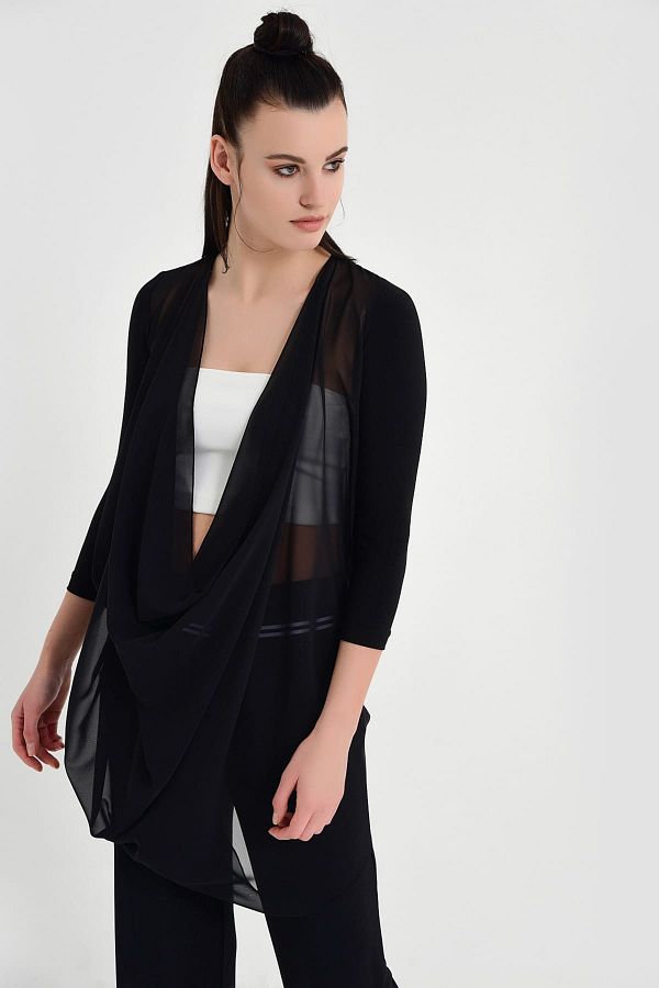 Long black chiffon cardigan best sale