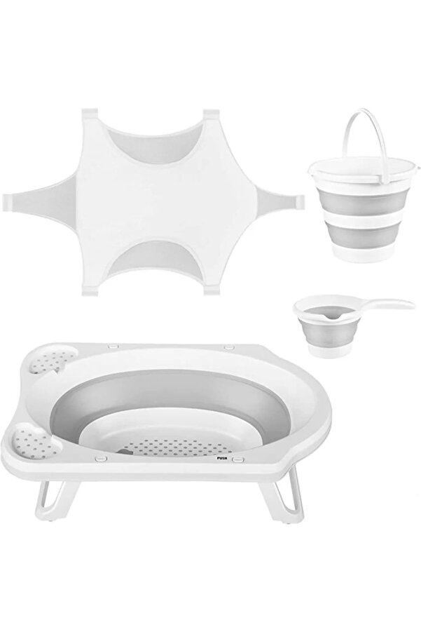 Freebebek Katlanır Bebek Yıkama Banyo Seti 4 Parça / Gri