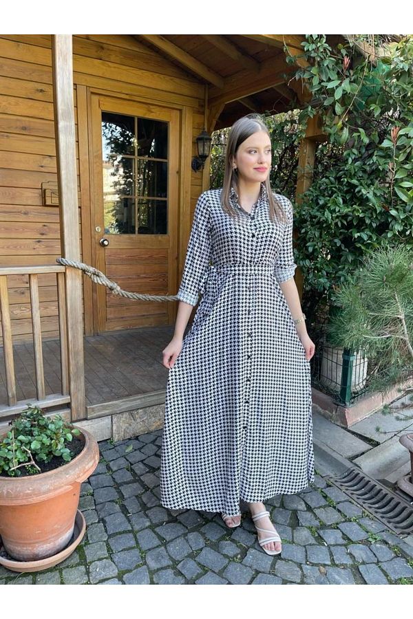 Miasista Houndstooth Shirt Dress Trendyol