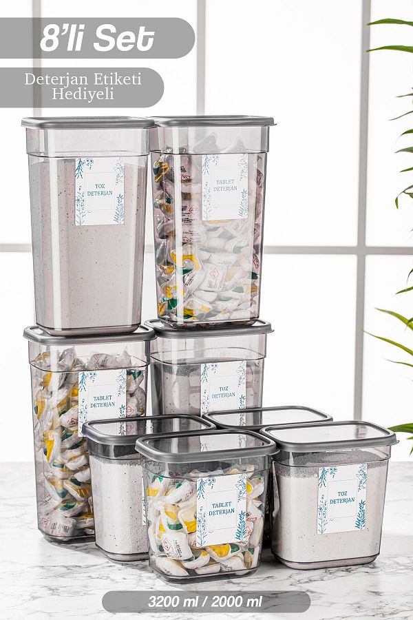 Meleni Home-Mega Σετ 8 τεμαχίων Elina Rectangular Detergent Storage Container Tablet Κουτί αποθήκευσης απορρυπαντικού 4x(3,2 LT-2 LT) 1