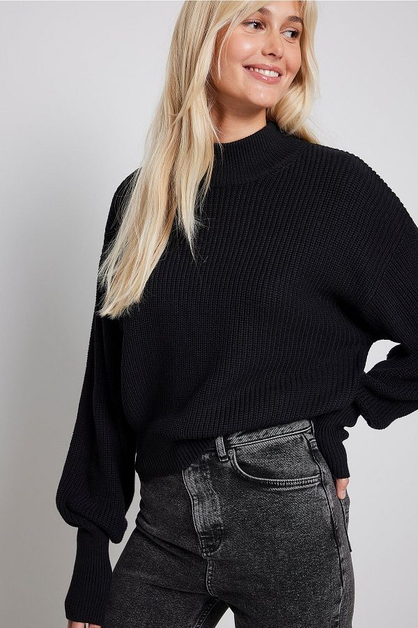 Volume sleeve high neck knitted sweater outlet