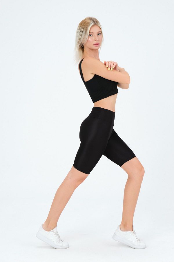 intermodaclub High Waist Comfortable Imported Shiny Cycling Tights 128 Black Trendyol
