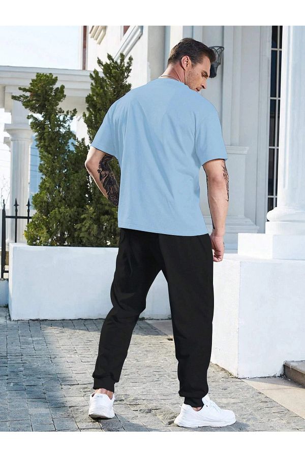 CLAYES Wings Baby Blue T shirt Black Tracksuit Bottom Jogger Print Bottom Top Sweatpants Suit Oversize Crew Neck Trendyol
