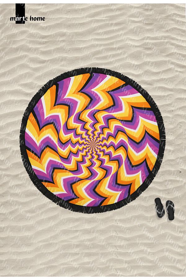 Marte Home-Illusion Color Round Tassel Beach Towel 1