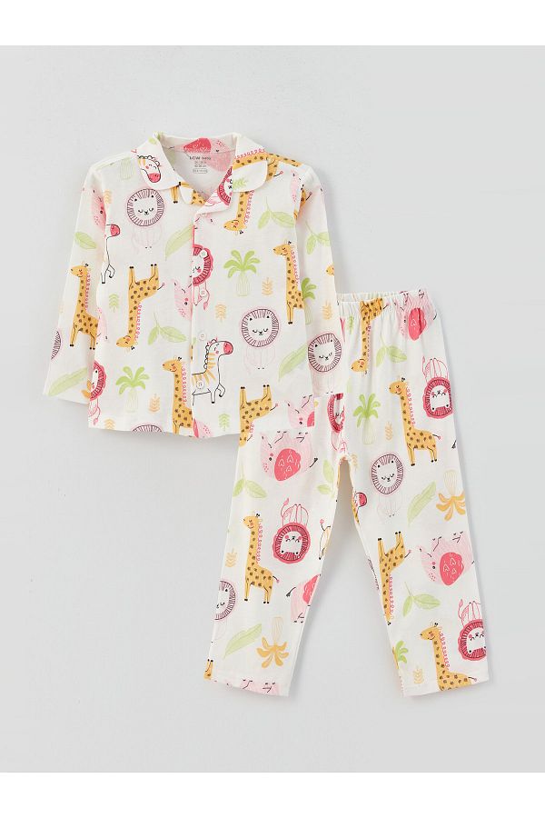 LC Waikiki-Pyjama-Set für Baby-Mädchen mit Polokragen und langen Ärmeln und Aufdruck 1