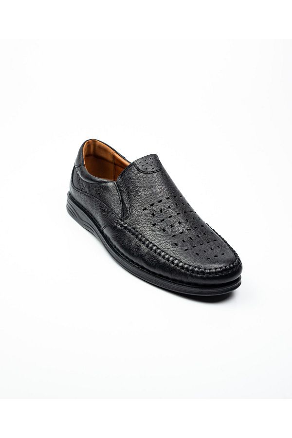 Polaris-106715 Black Leather Five Point Men's Casual Shoes 1
