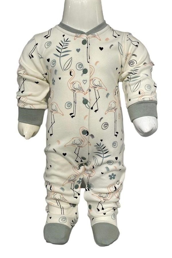 Aziz Bebe-Flamingo Patterned Jumpsuit with Snap Feet (with booties) Between 0-6 Months 1