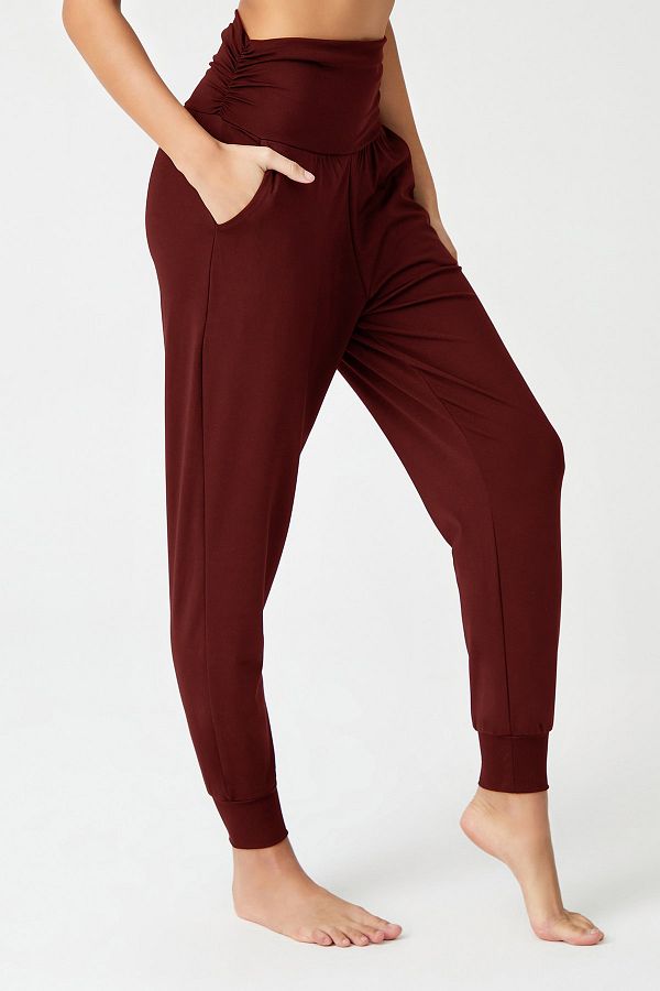 Los Ojos-Weinrote, elastische Taille, Shalwar-Look, Haremshose, Yoga-Jogginghose 1
