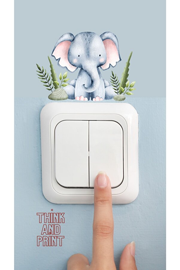 Think And Print Çocuk Odası Sticker Piriz Üstü Safari Hayvanları Fil Sticker