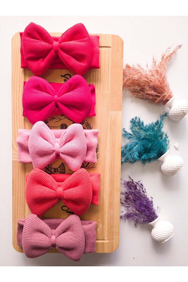 SeherBebeButik Kız Çocuk & Bebek Kaşkorse Fiyonklu Bandana 5'li Set