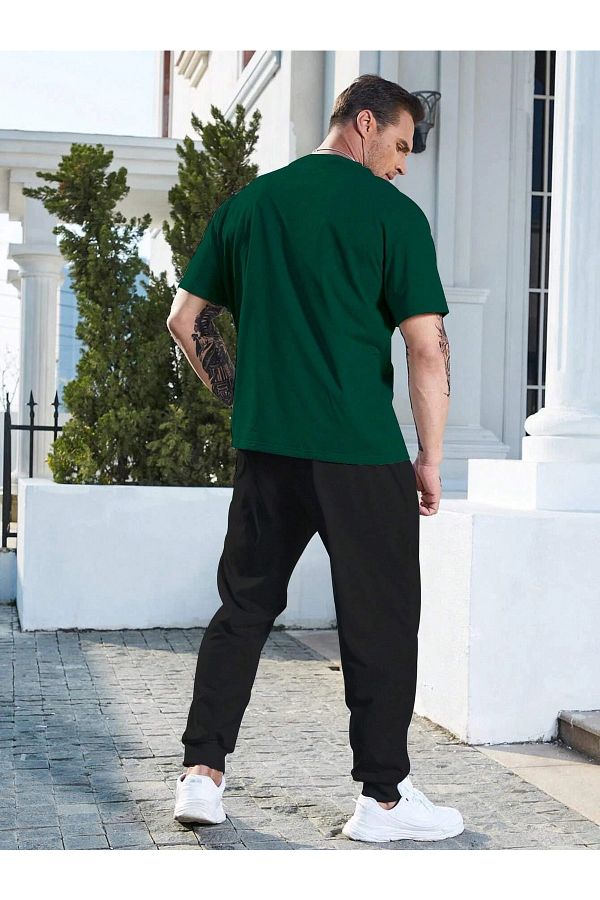 CLAYES Wings Green T shirt Black Sweatpants Jogger Printed Bottom Top Sweat Suit Oversize Crew Neck Trendyol