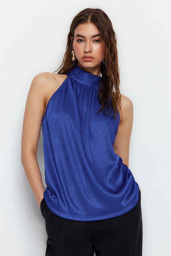 Trendyol Collection-Πλεκτή Πλεκτή Μπλούζα Saks Ψηλό Γιακά TWOSS23BZ00952 1